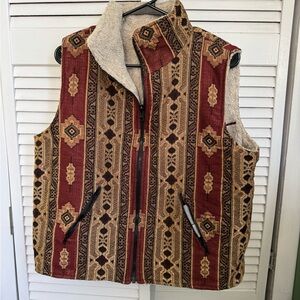 Vintage Patterned Reversible Vest with Zipper